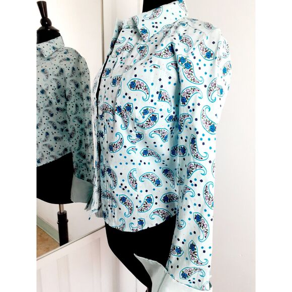 SOHO Jeans Womens Sky Blue Swirly Paisley Button-Up Shirt Jr. Sz Large NWT - Picture 9 of 16